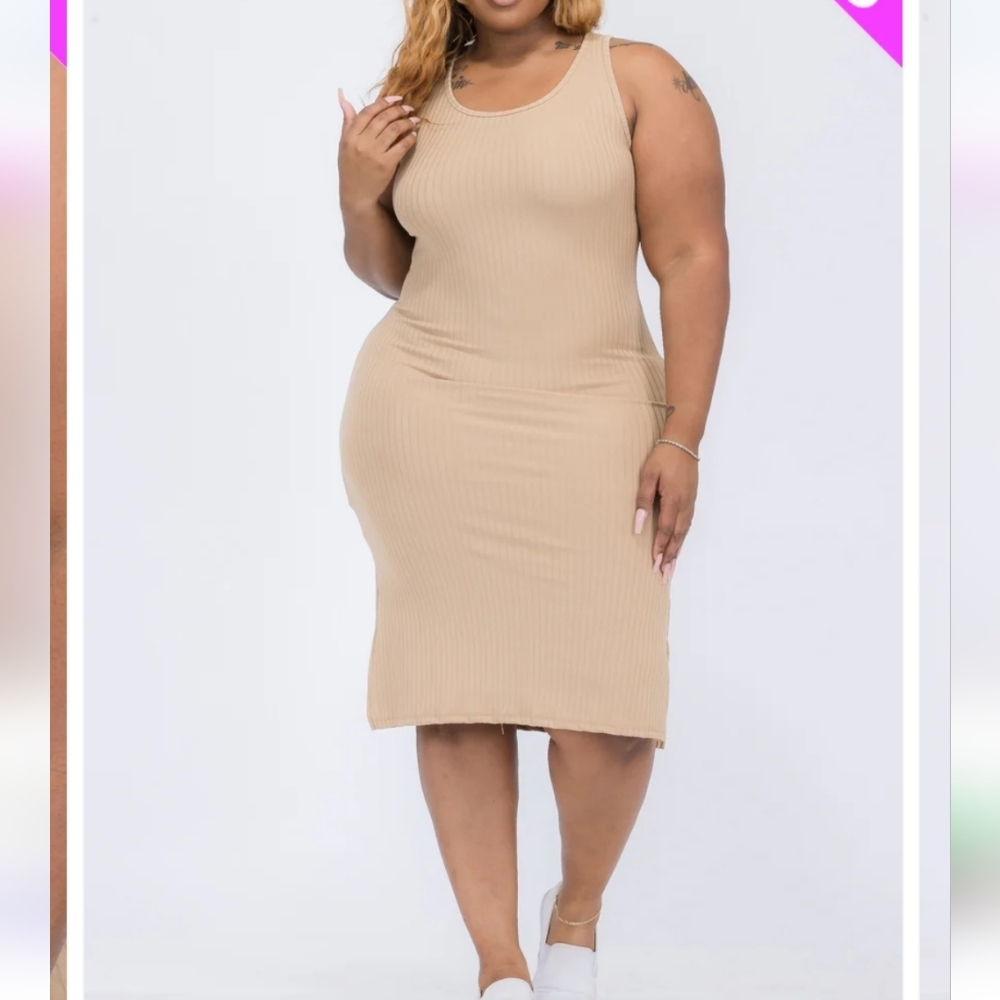 NWT Capella Elegant Tan Ribbed Midi Dress ~curvy/plus Size - Picture 4 of 6